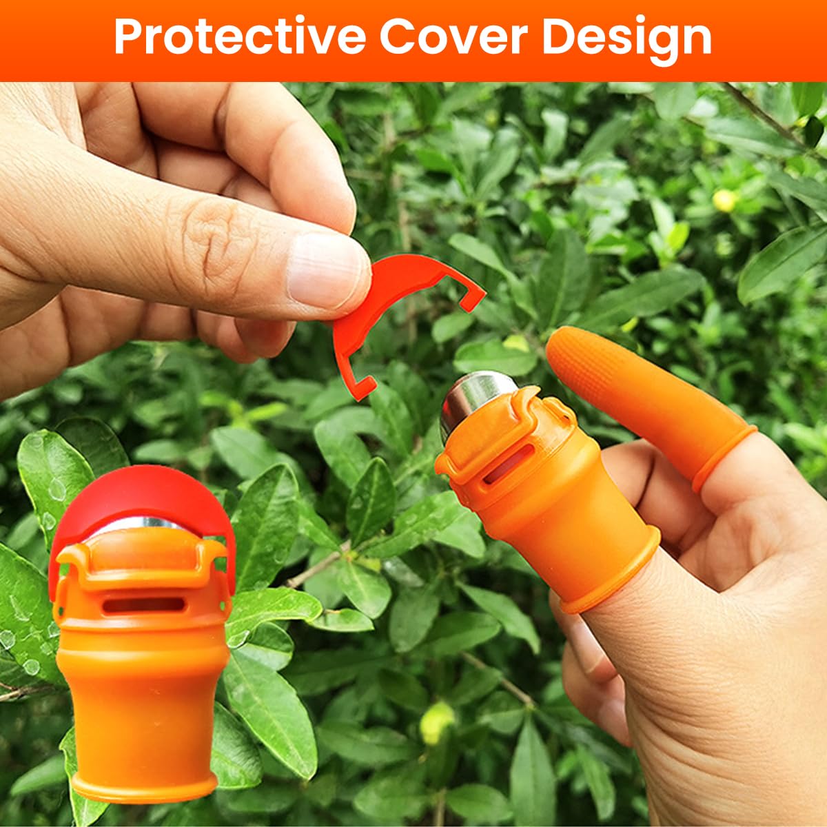 Supvox Thumb Cutter for Gardening and Fruit Picking with 2 Anti-Cut Finger Cots | Stainless Steel Blade and Silicone Sleeves