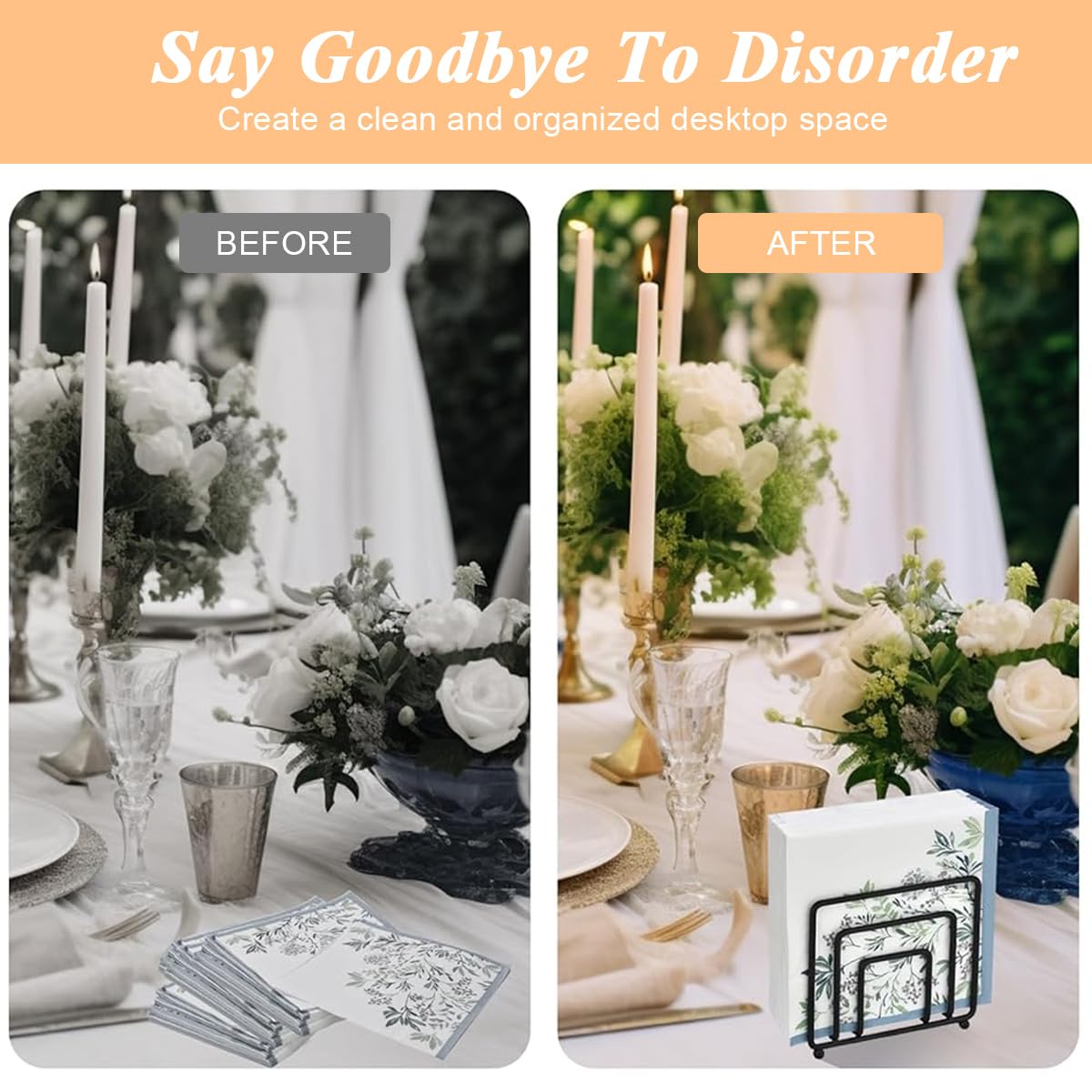 Supvox Napkin Holder for Dining Table with 13.7x5.5x12.8 cm Vertical Design | Black Iron