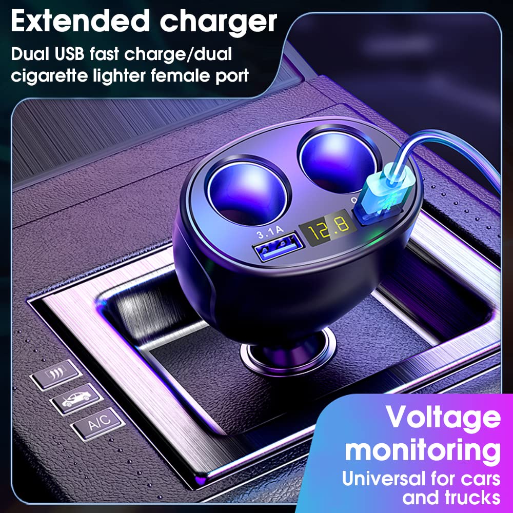 STHIRA 5-in-1 100W PD Car Charger with Dual 27.56-Inch Retractable Type-C Cables and LCD Display