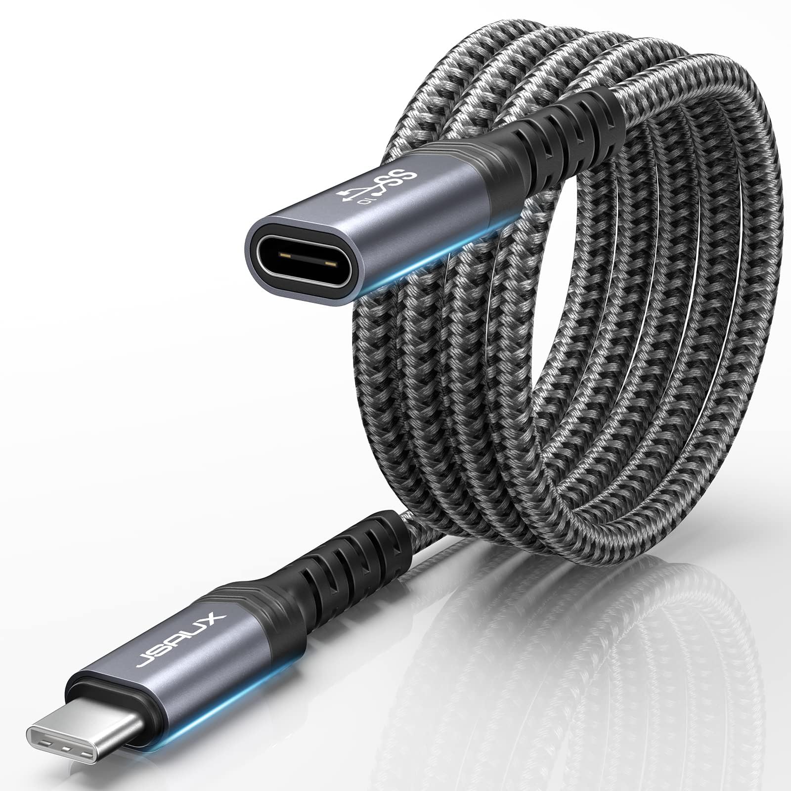 JSAUX Type C Cable for Fast Charging and 10Gbps Data | 3.3Ft PD 100W Nylon Braided Extension