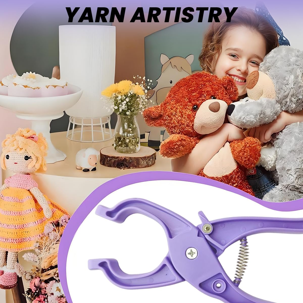 HASTHIP Safety Eyes Installation Tool for Crochet with 8.47 in Ergonomic Pliers | Purple