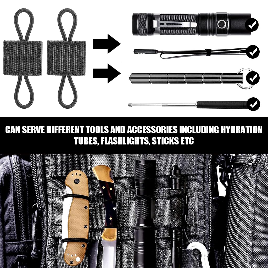 Proberos Tactical Gear Holder Clip for MOLLE Vests and Backpacks Pack of 10 | Elastic Nylon Retainer
