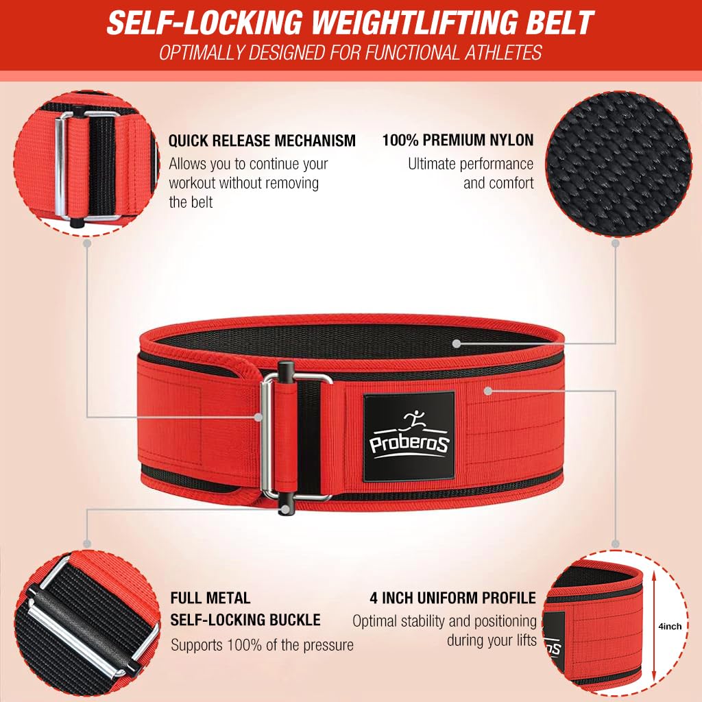 Proberos Weight Lifting Belt for Men and Women with Hook and Loop Closure | 10cm Wide Adjustable Nylon Support
