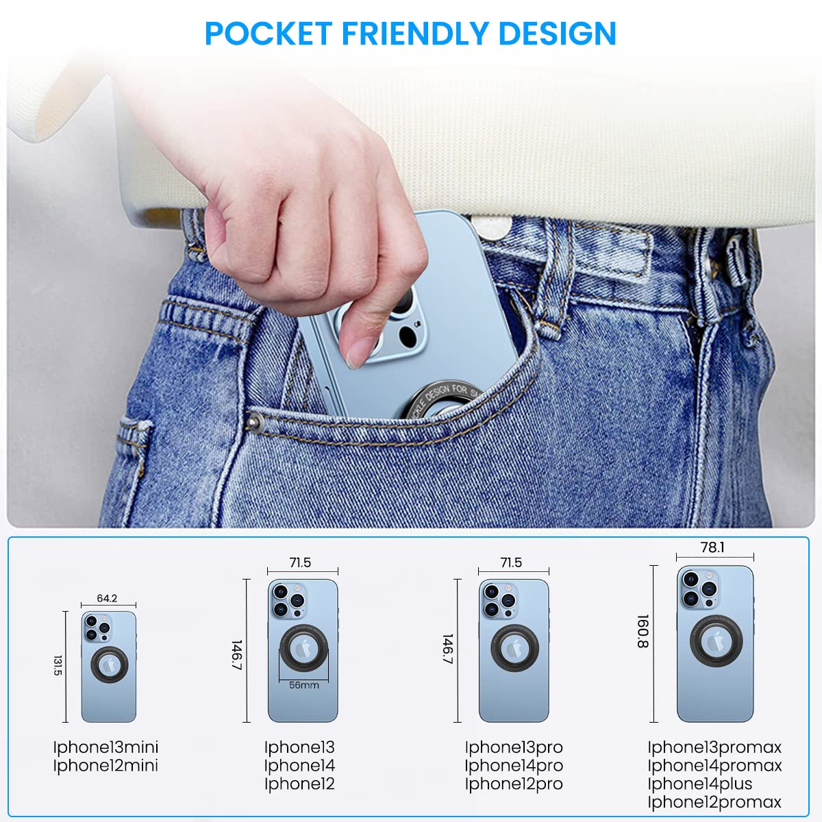 ZORBES Magnetic Phone Ring Holder for iPhone 16 15 14 Series with 2.2 lb Magnetic Force | 2 in 1 Grip and Stand