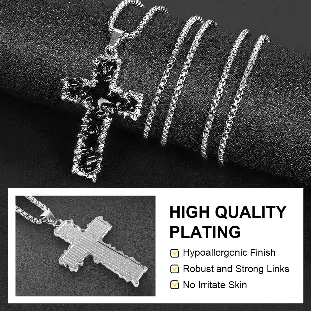 PROBEROS Necklace for Men and Women with Dual Cross Pendants in Silver and Black | Stainless Steel Gift Accessory