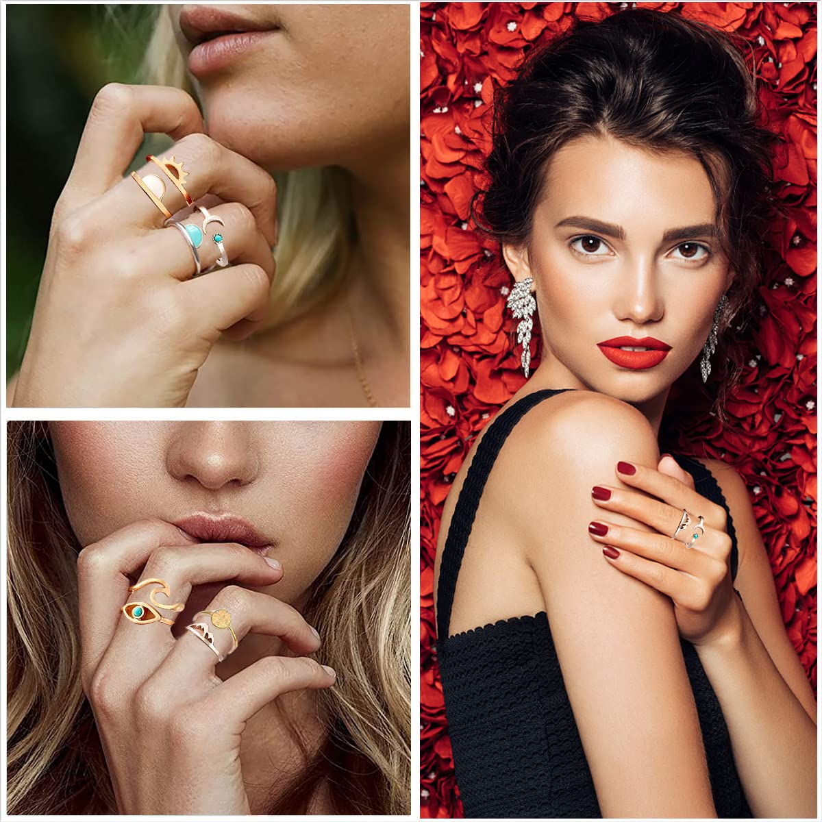 SANNIDHI Boho Retro Rings Set for Women with 19 Stackable Knuckle Rings | Golden Plating