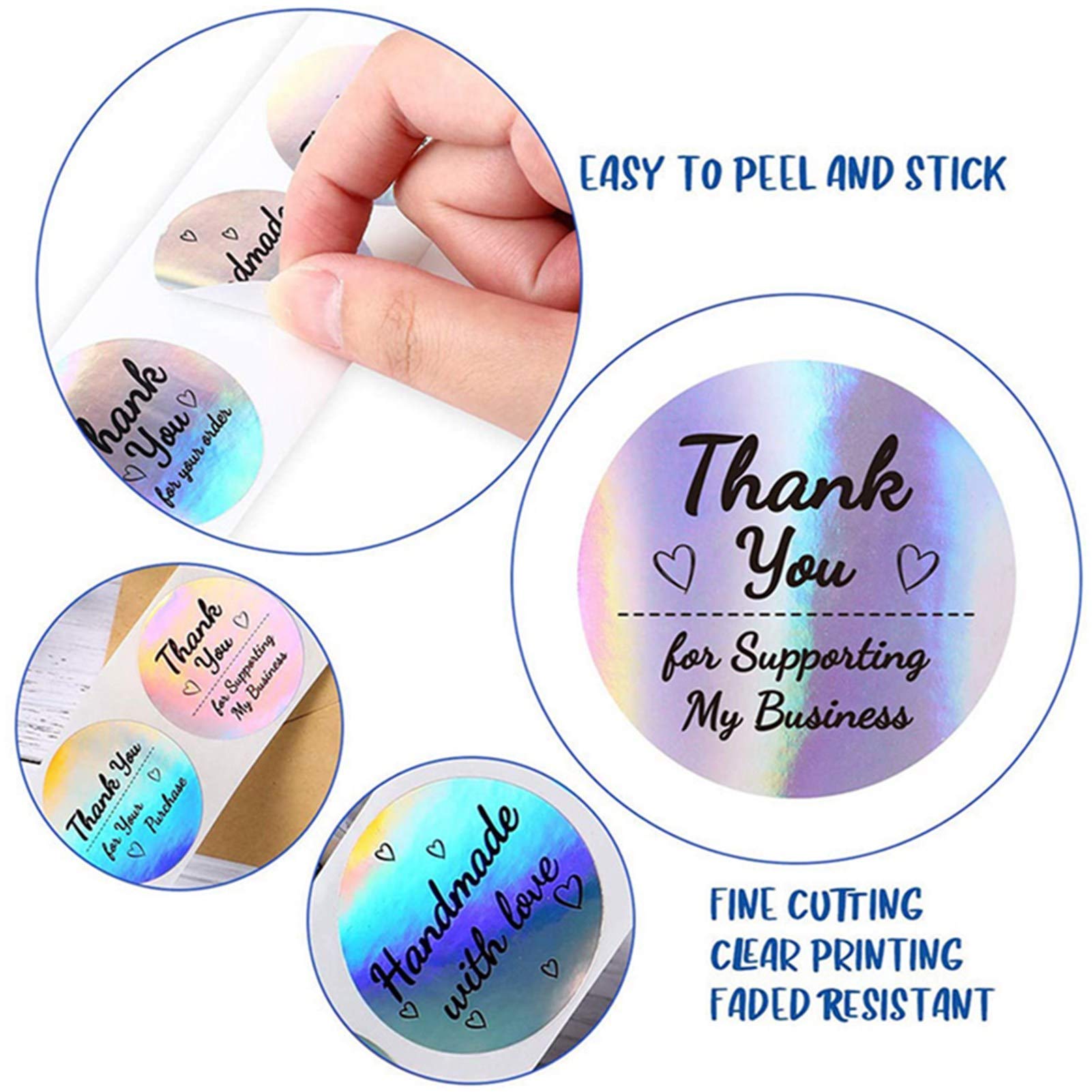 HASTHIP Thank You Stickers Roll for Gifts and Business Packaging with 500 pcs 1.5 in Holographic Round Labels | 8 Rainbow Styles
