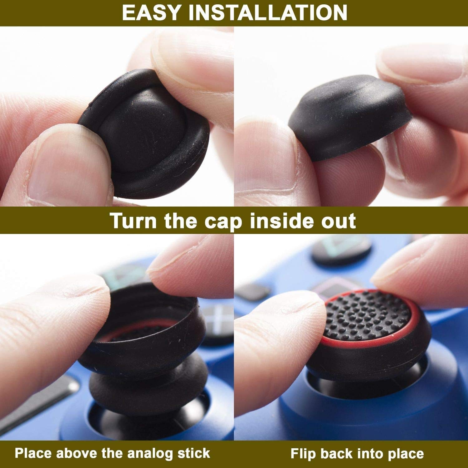 HASTHIP Controller Thumbstick Cover Caps for PS4 with 6 Pairs Silicone Grips | Enhanced Accuracy