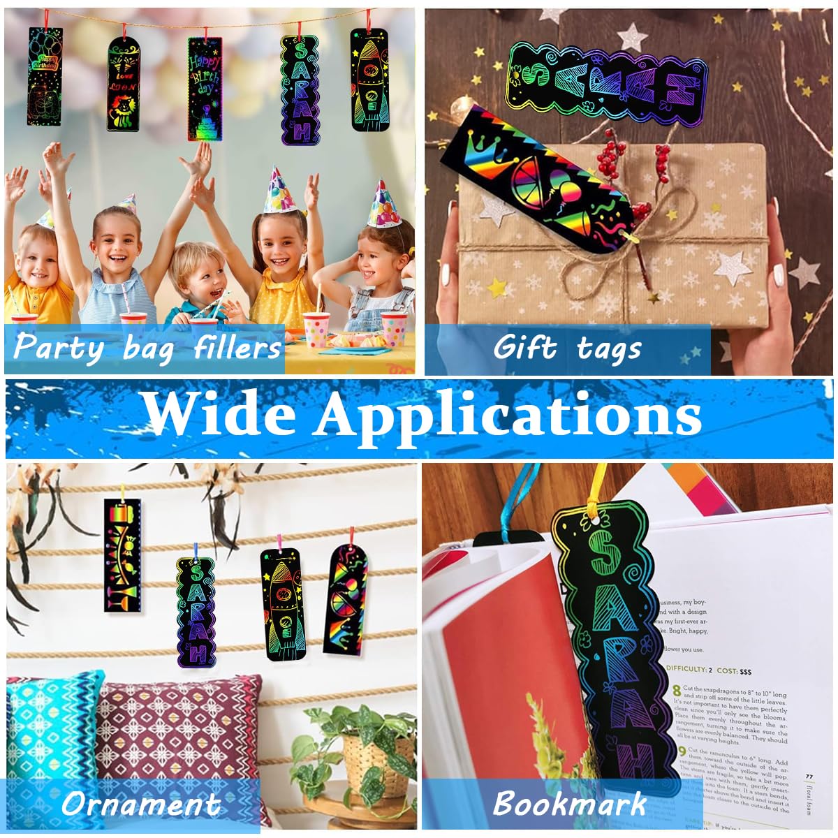 Climberty OFIFO Scratch Art Bookmarks Kit for Kids with 36 Pcs Rainbow Sheets and Wooden Sticks