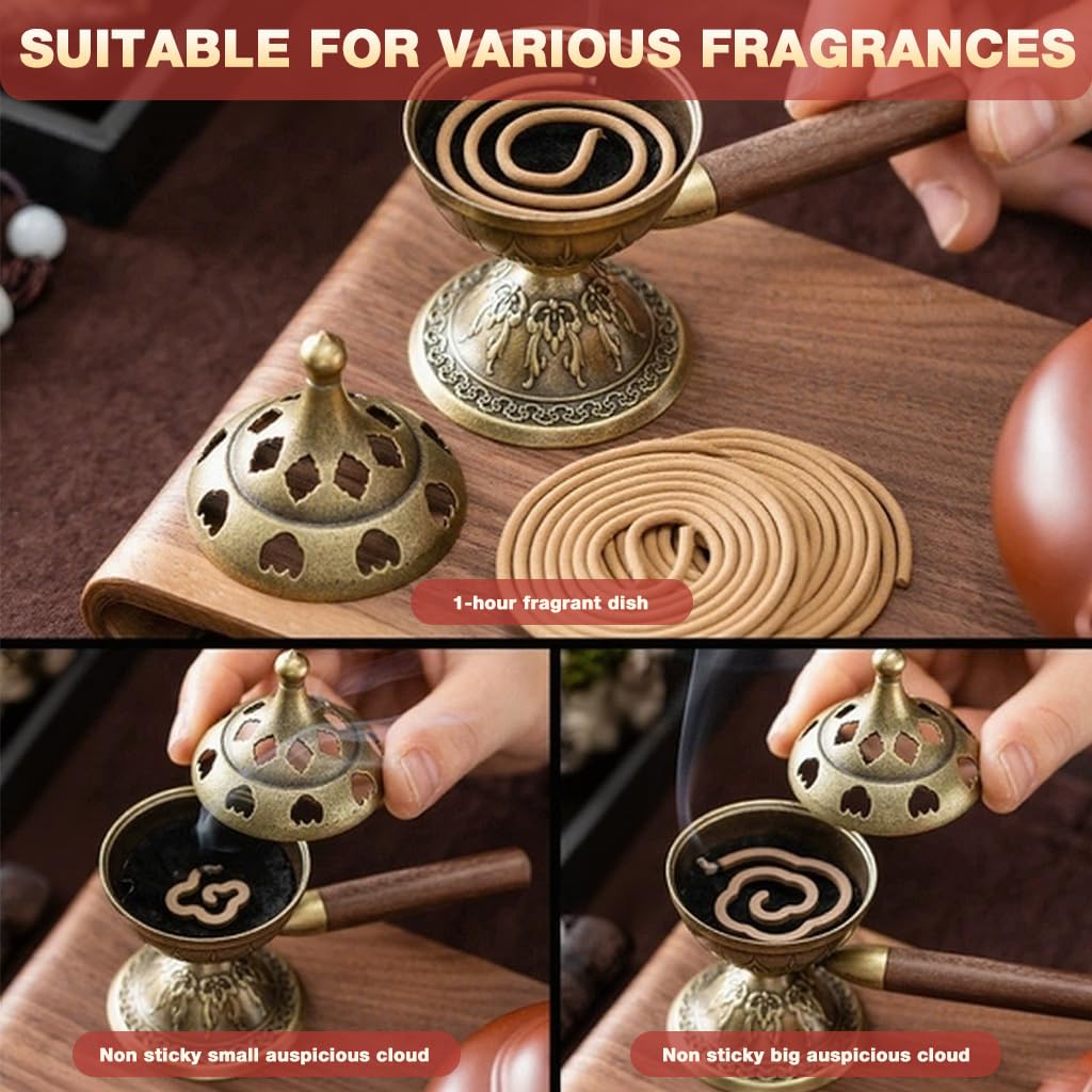 HASTHIP Incense Burner for Meditation with Swivel Bowl and Wooden Handle | Retro Alloy Decor