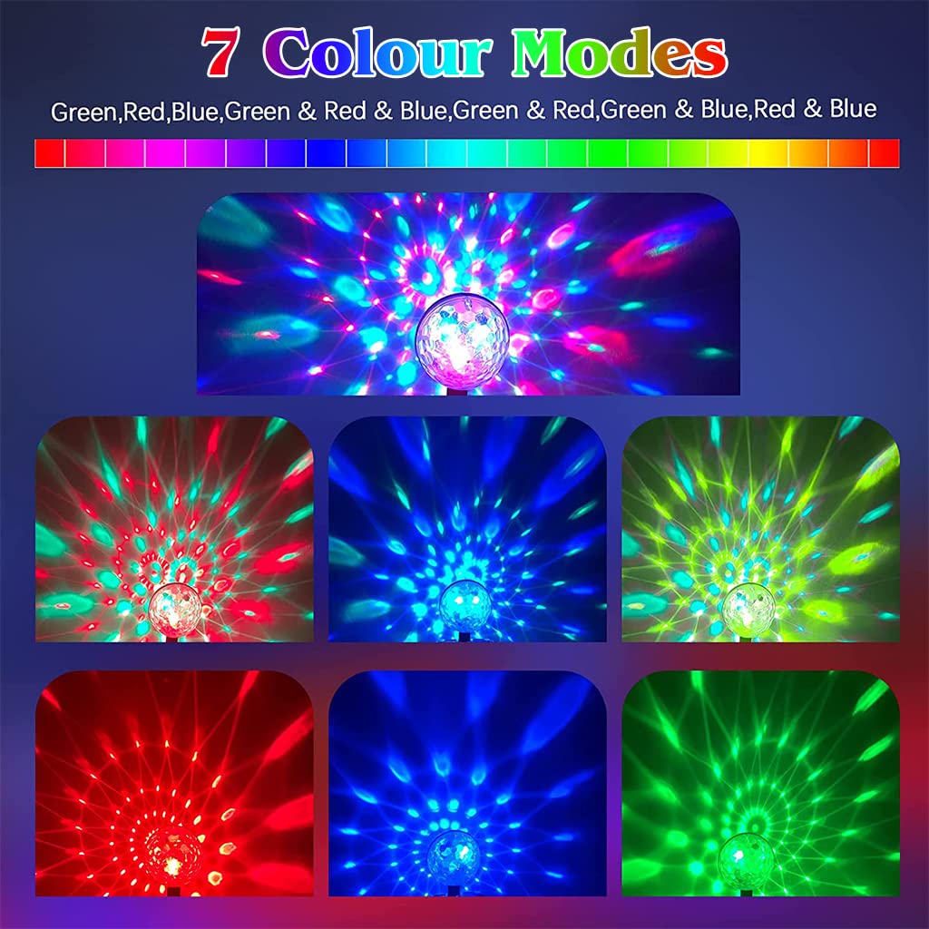 ELEPHANTBOAT USB Party Light for Car and Room with Sound Control and 6cm RGB Disco Ball | Plug and Play with 4 USB Adapters