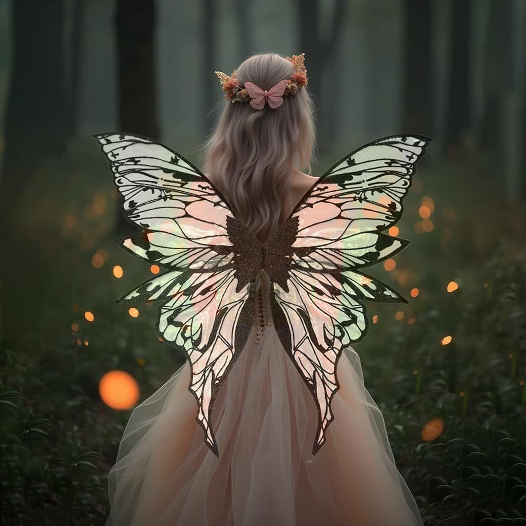 PATPAT® Large Gold Fairy Wings for Adults, Dress Up Sparkling Sheer Wing Butterfly Fairy Halloween Costume Angel Wings for Women