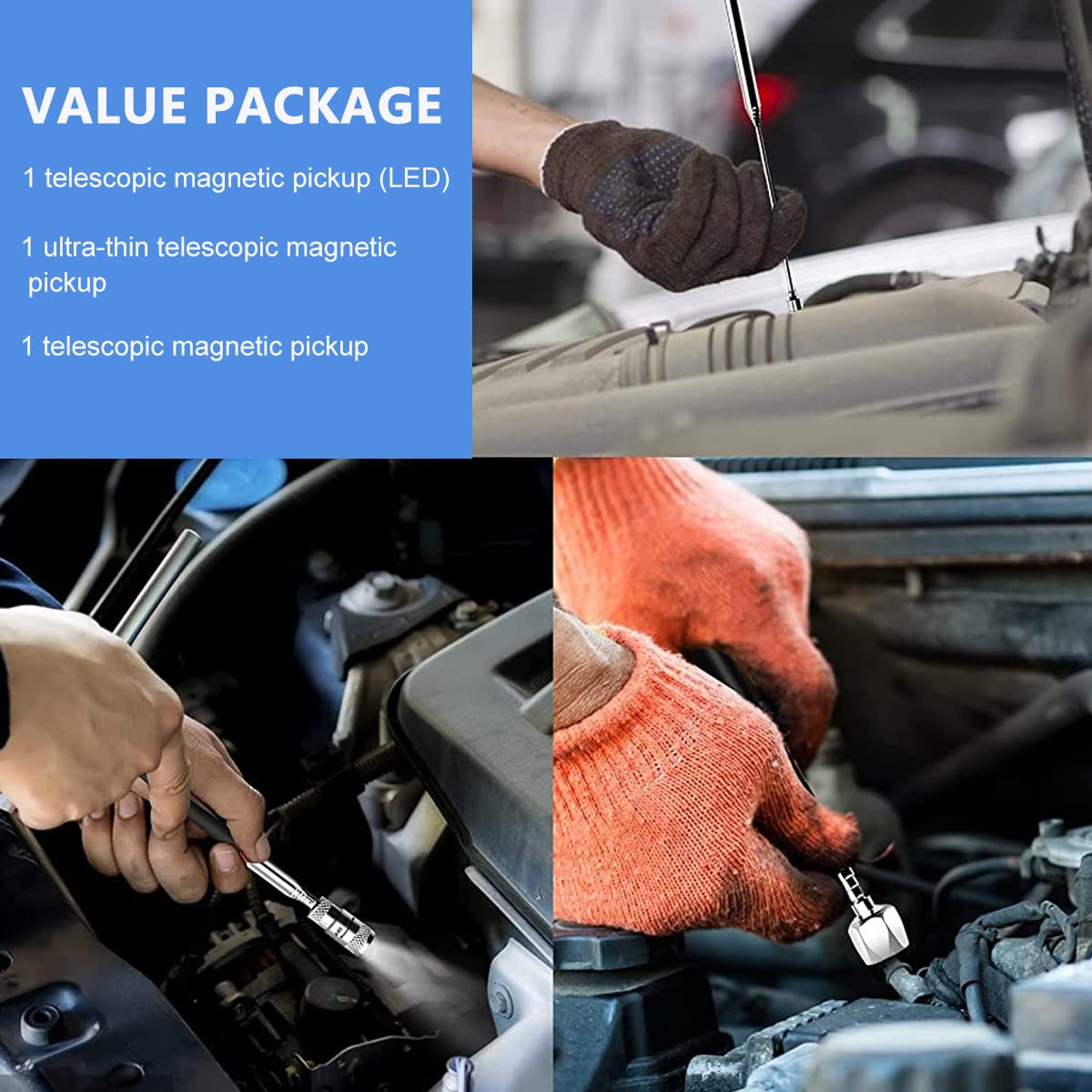 Serplex Magnetic Pickup Tool Set for Car Repair with LED Light and 32 in Telescoping Steel Shaft