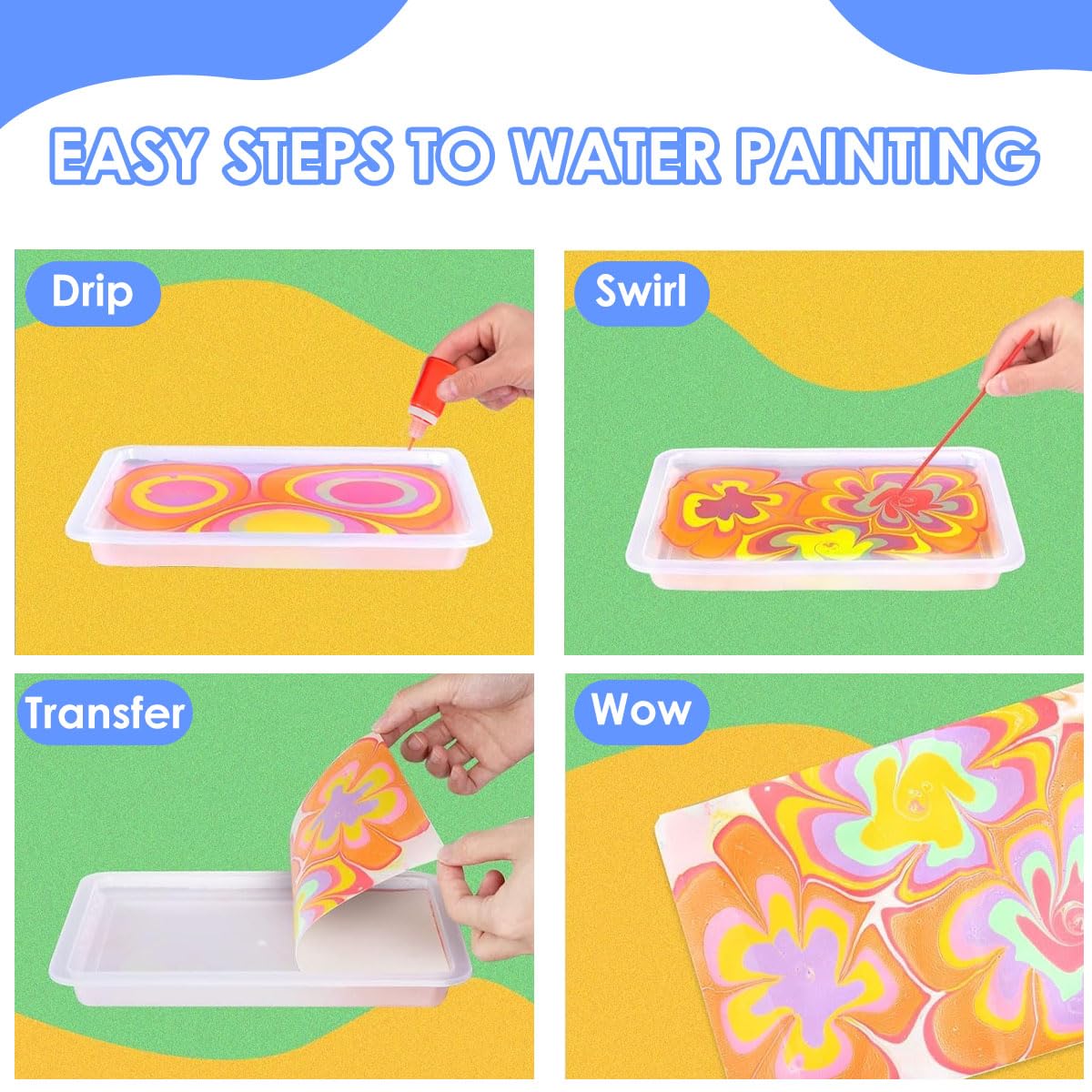 HASTHIP Paper Marbling Art Painting Kit for Kids and Adults with 12 Colors Pigments | Beginner-Friendly Creative Gift