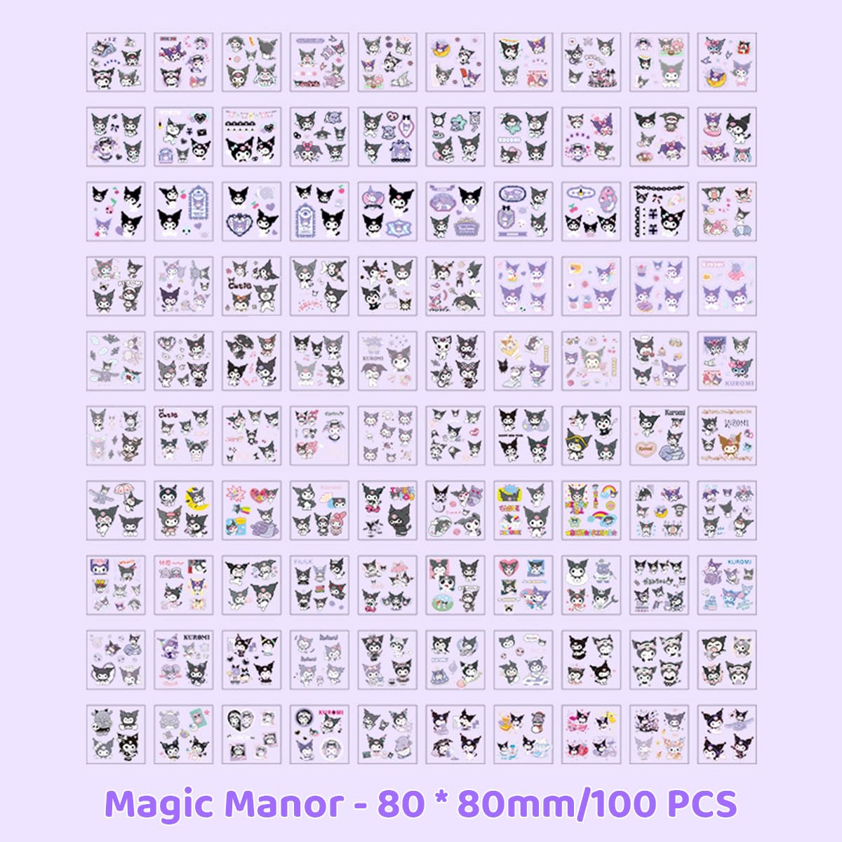 HASTHIP Kuromi Sticker Gift Set 300 pcs for DIY Decor featuring 100 Unique Designs | Kawaii Gifts for Kids and Teens