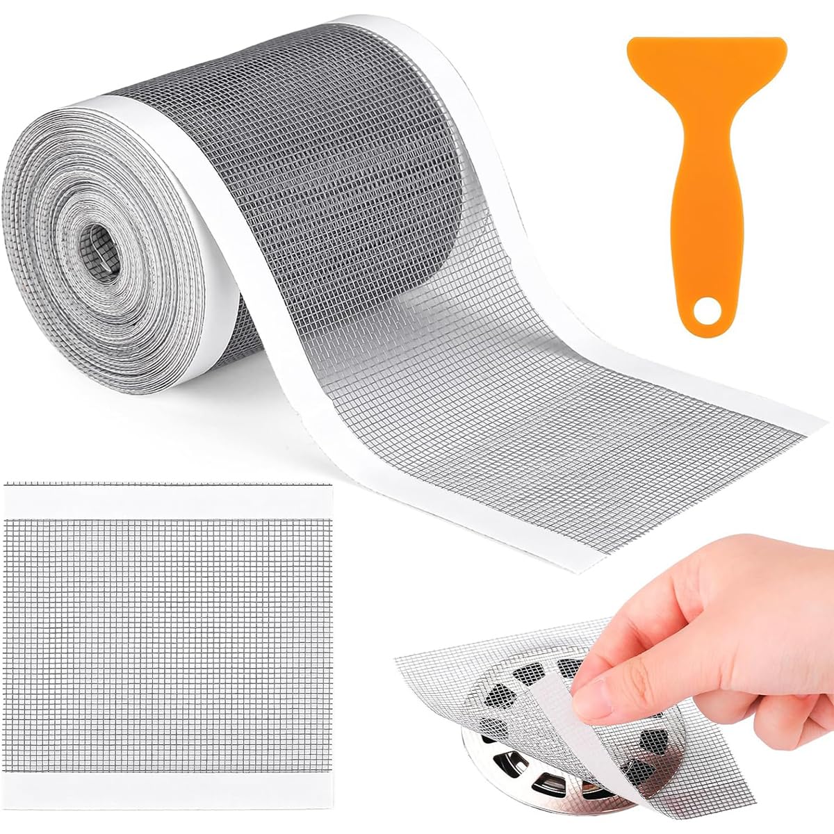 HASTHIP® 1 Roll Kitchen Sink Strainer Disposable Hair Catcher Shower Drain Mesh Stickers, Cuttable PVC Mesh, DIY Shower Drain Cover Hair Catcher for Any Length, 13 Foot Hair Stopper 4.72 Inch Width