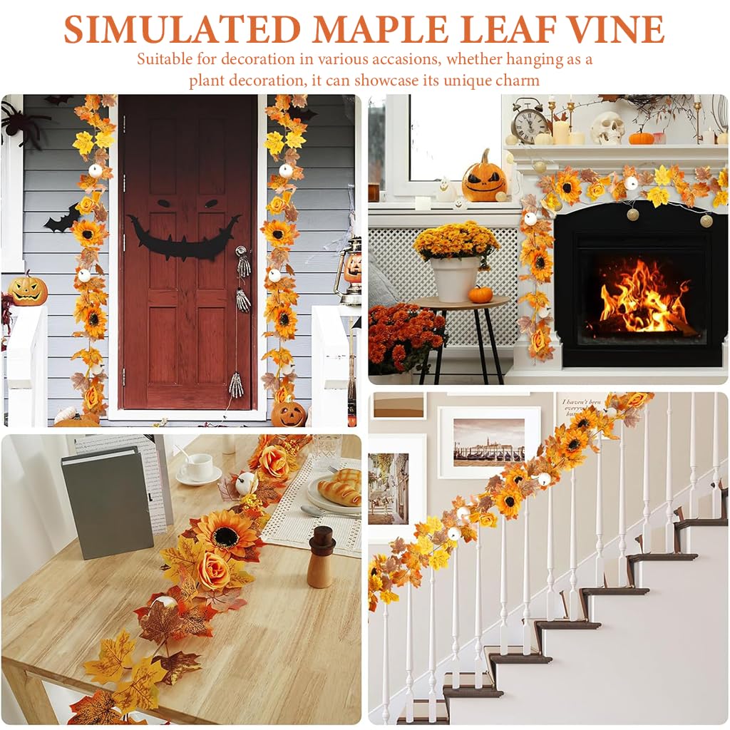 HASTHIP Autumn Maple Leaf Pumpkin Garland for Home Decor with Berries 2M 6.5FT | Fall Thanksgiving and Halloween Decoration