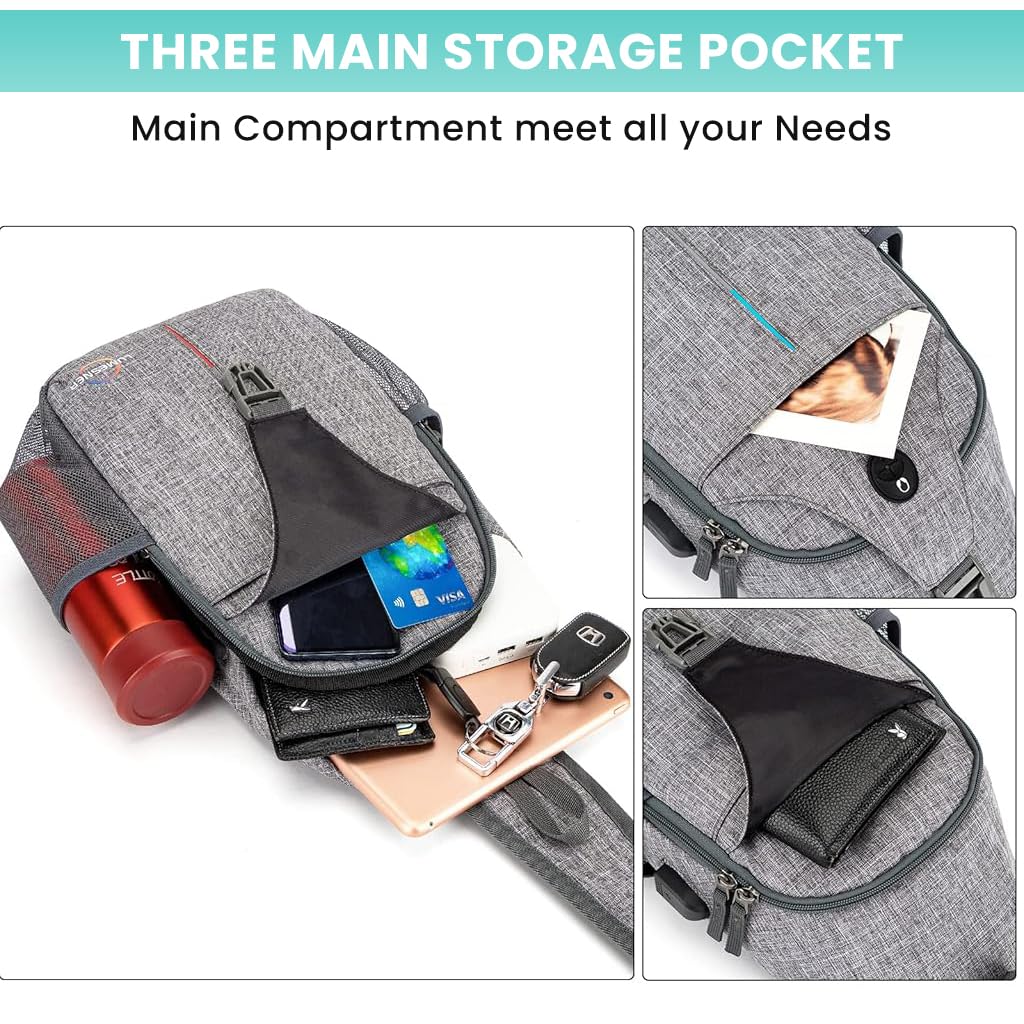 GUSTAVE Crossbody Bag for Travel and Hiking with 7 Inch Phone Pouch and Charging Port | Gray