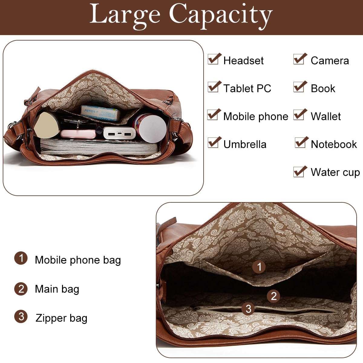 ZIBUYU Purse Set for Women with 3 PU Leather Bags featuring Tote Shoulder and Zipper Styles