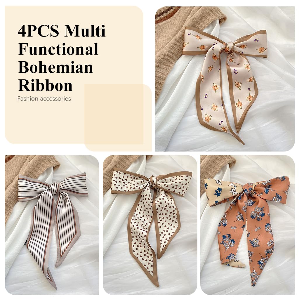SANNIDHI Fashion Scarves for Women featuring 4pcs 34x2.5in Satin Twillies | Boho Hair and Bag Accessories