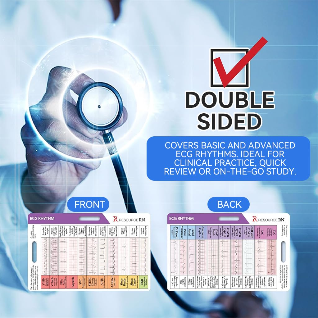 OFIFO EKG Rhythm Pocket Card for Quick Self-Check with Dual-Sided Guide | Compact Reference for Medical Professionals