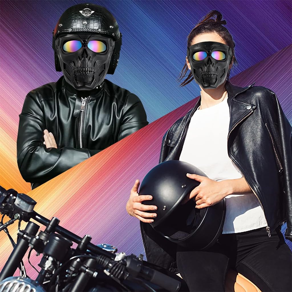 PROBEROS protective goggles with detachable mask for motorcycle riding featuring skull design and UV protection | full face cover for men and women