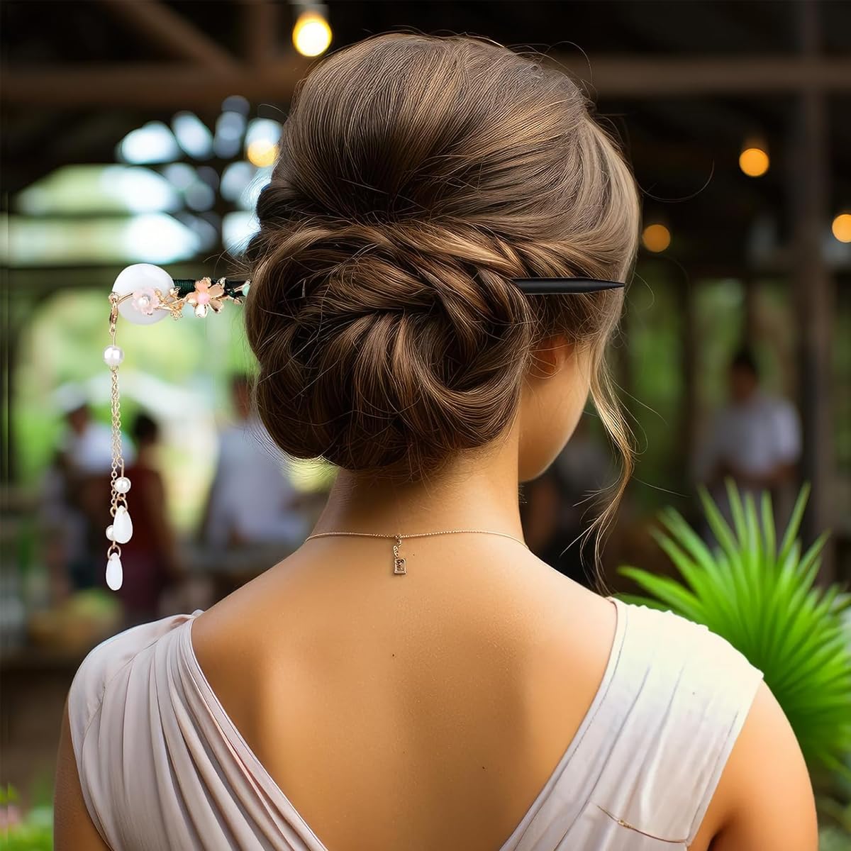 MAYCREATE Hair Stick for Bun with 7 in Wooden Design featuring Floral Charm | Set of 4