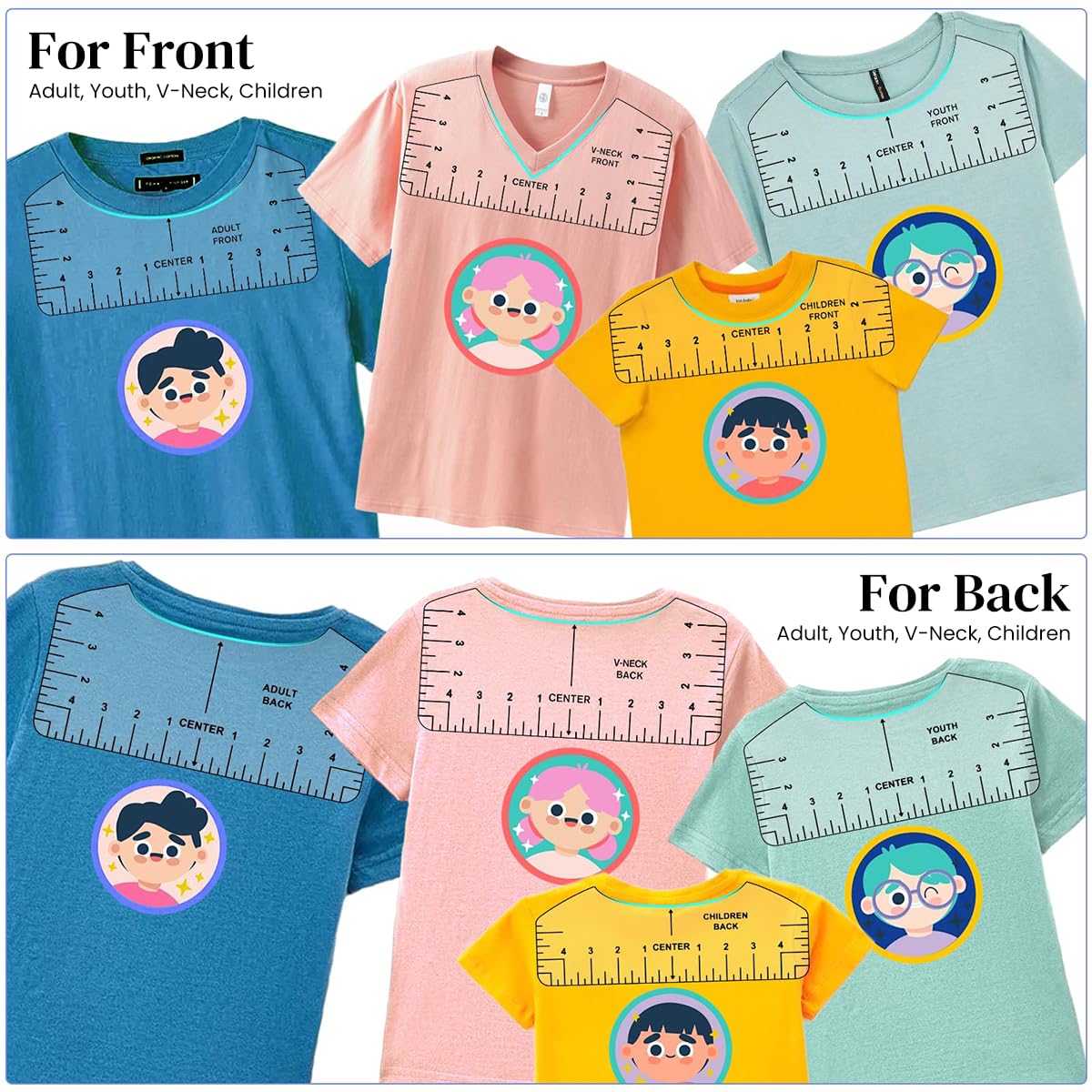 HASTHIP Tshirt Ruler Guide for Vinyl Alignment featuring Clear PVC Design | 24PCS Set for All T Shirt Sizes