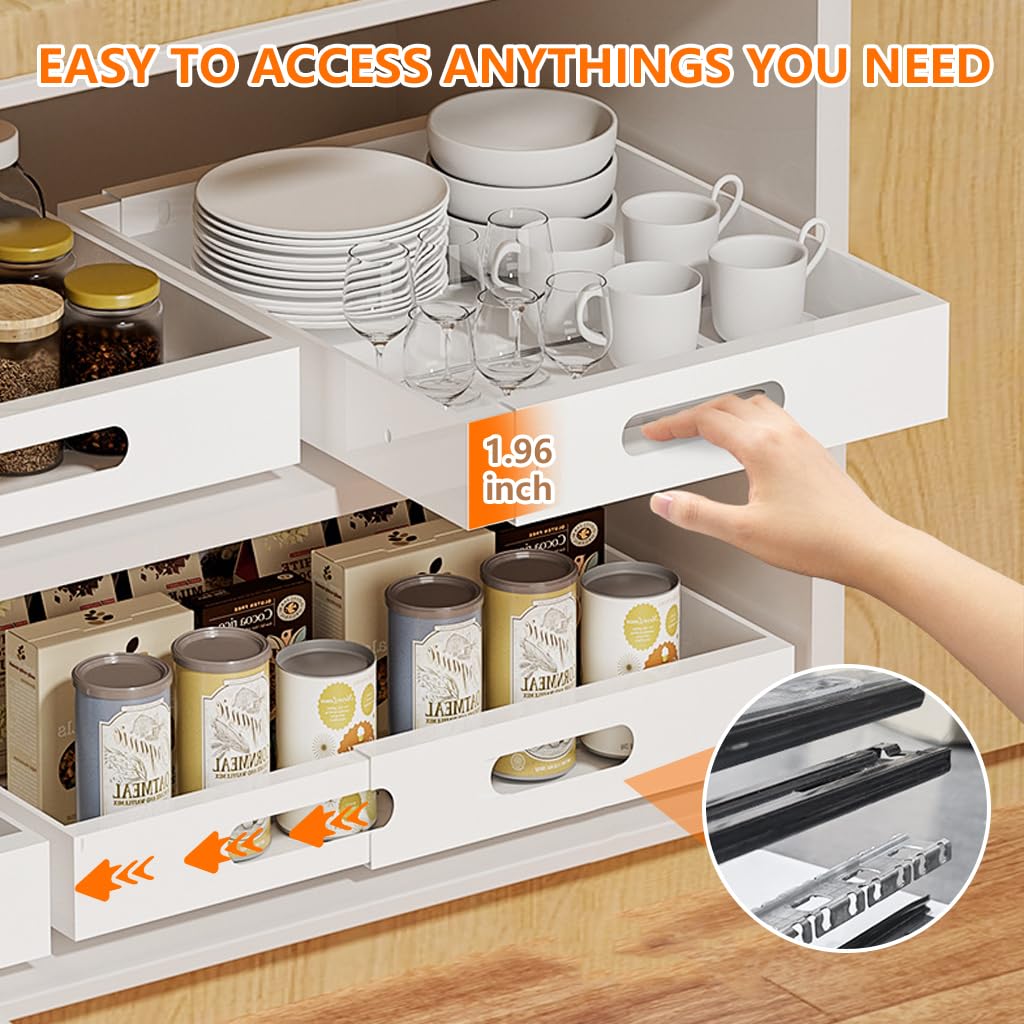 HASTHIP Pull Out Shelves for Kitchen and Closet with 12.5 cm x 34 50 cm Sliding Rail | Carbon Steel Organizer