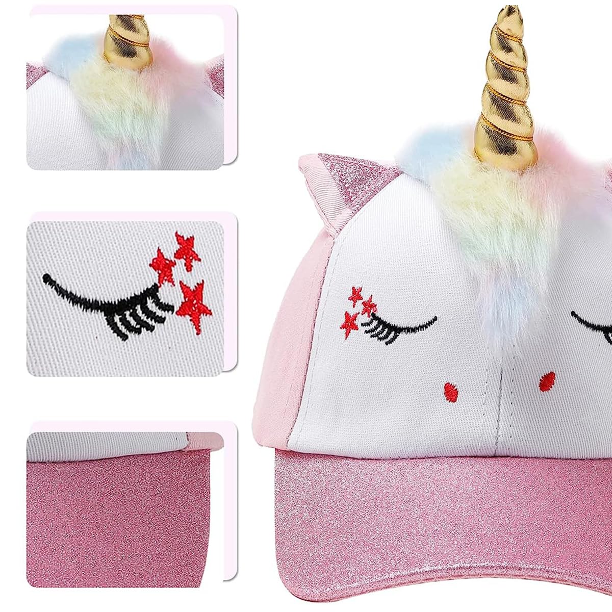 Optifit Kids Baseball Hat for 3–10 Year Olds featuring 3D Unicorn Horn and Rainbow Mane