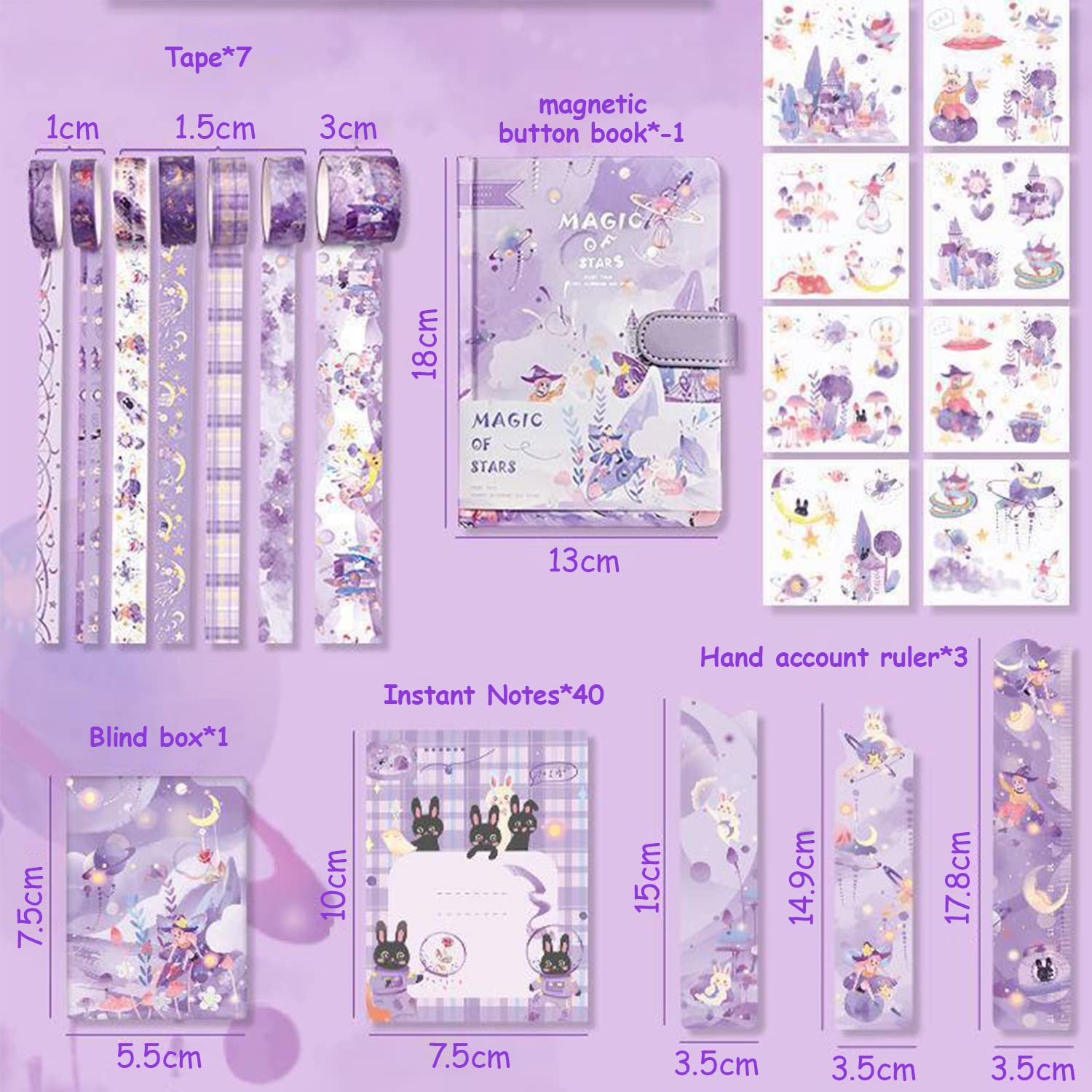 HASTHIP Cartoon Scrapbook Kit for DIY Journals with A6 Notebook 5 Washi Tapes & 25 Stickers | Cute Gift Set