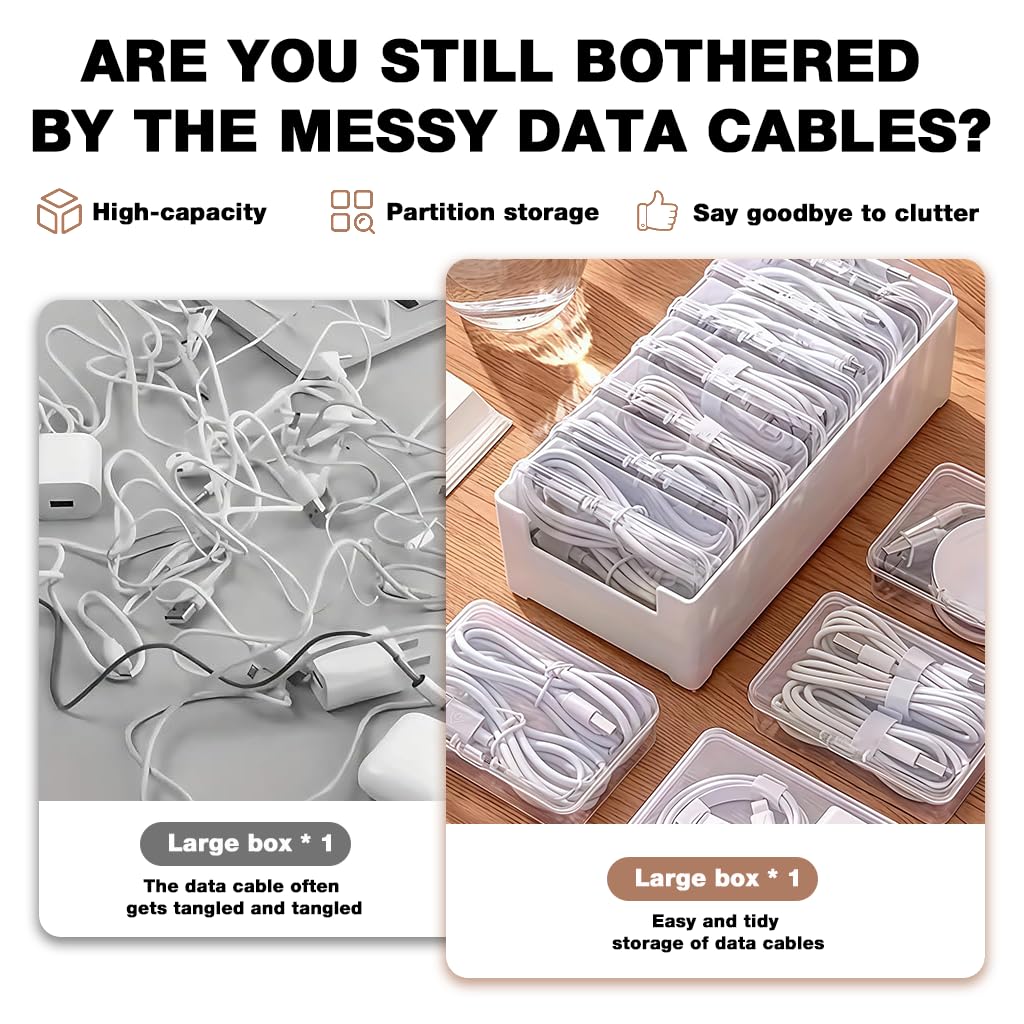 HASTHIP Small Clear Cable Organizer Boxes for Travel and Crafts with Storage Tray | 7 Pcs 6.5x9.5x2.5cm Durable PP Set