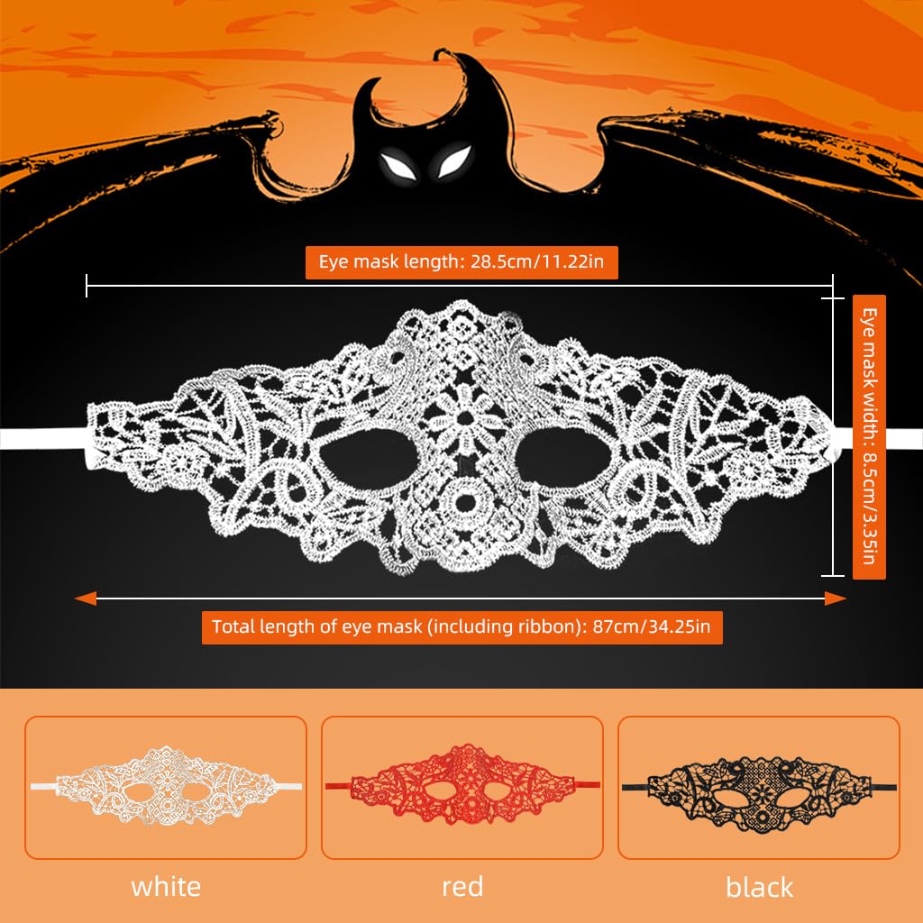 PATPAT Masquerade Mask for Women featuring Lace Floral Cutouts and Adjustable Tie-Back | 3 Pcs Set in Black White and Red