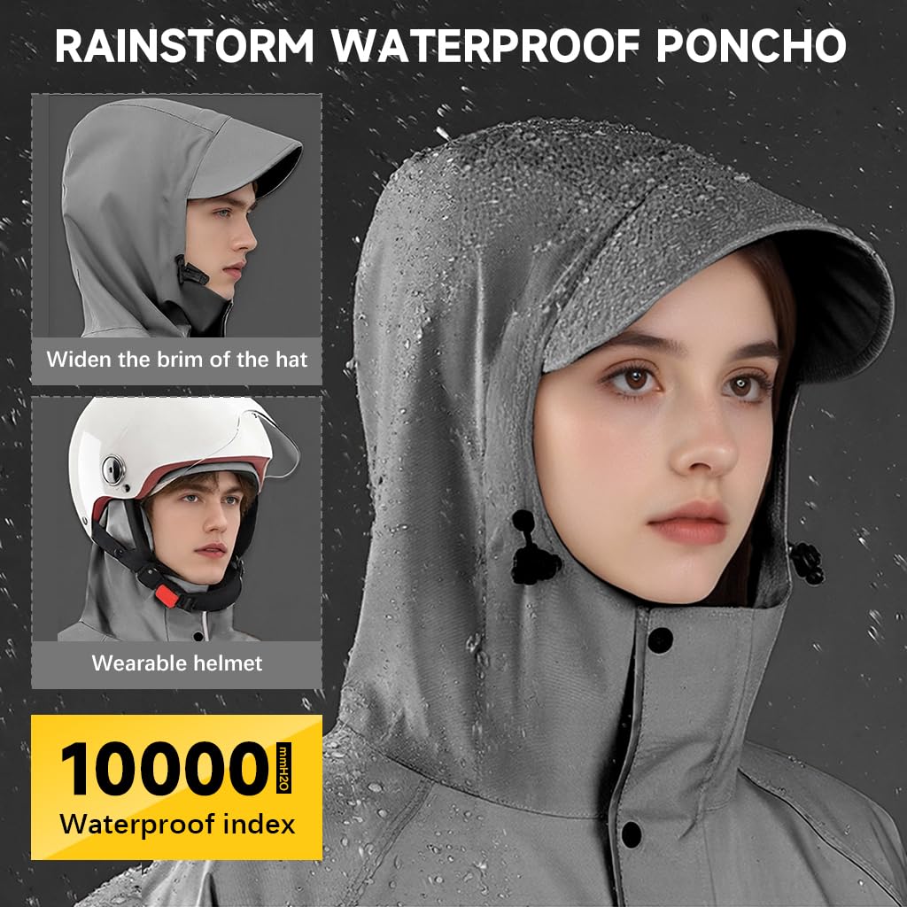 PALAY Long Rain Coat for Women with 121cm Length and 360° Wide-Brim Hood | Waterproof Oxford Poncho for Travel and Hiking