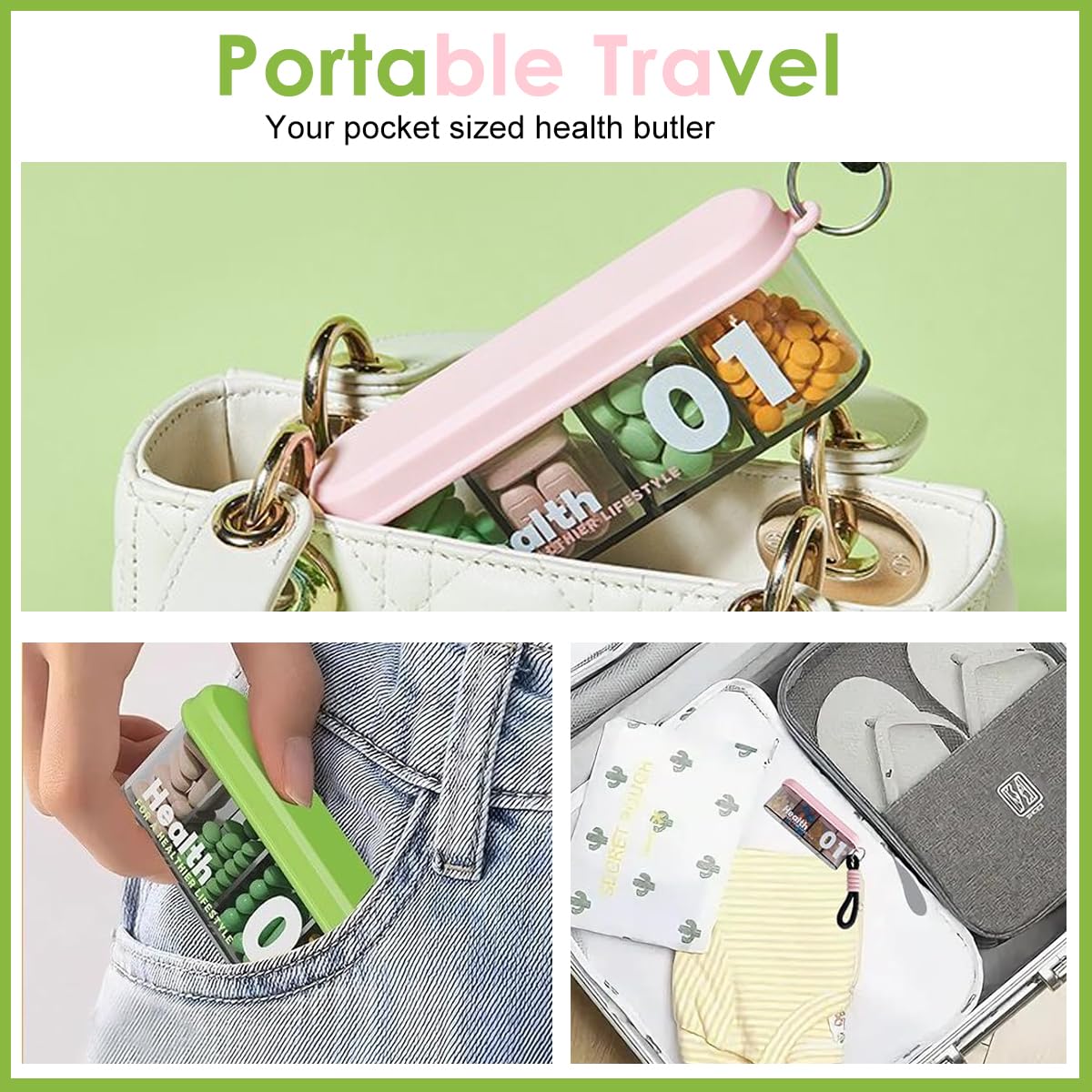 HANNEA Pill Dispenser 3PCS for Travel with 4 Compartments and Moisture-Proof Seal | BPA-Free Organizer Box