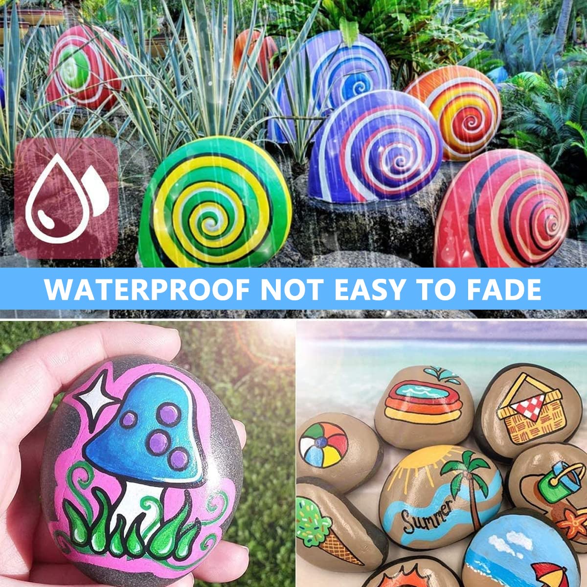 HASTHIP® Paint Pens Paint Markers Never Fade Quick Dry and Permanent, 12 Colors Oil-Based Waterproof Paint Marker Pen On Rock Painting, Ceramic, Wood, Fabric, Plastic, Canvas, Glass, Mugs