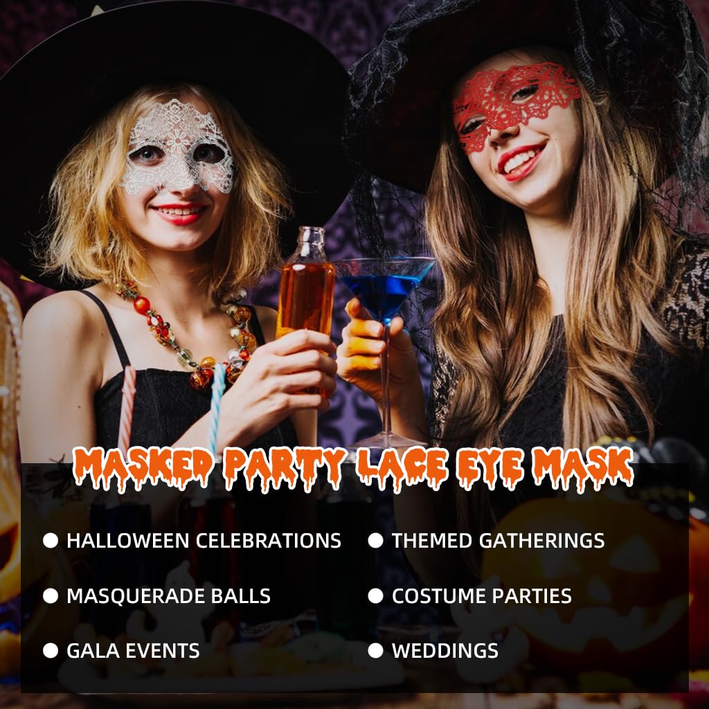 PATPAT Masquerade Mask for Women featuring Lace Floral Cutouts and Adjustable Tie-Back | 3 Pcs Set in Black White and Red