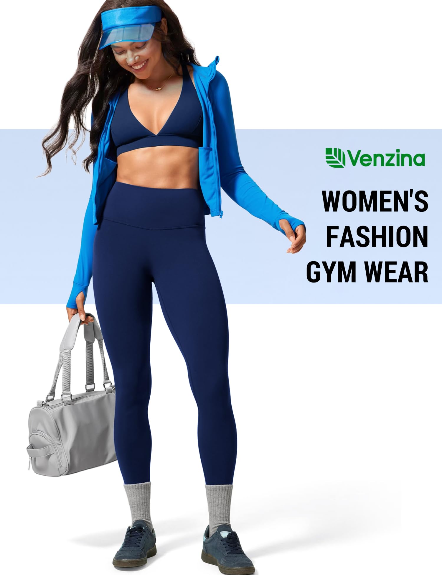 Venzina Yoga Pants for Women with High Waist Tummy Control and 4 Way Stretch | Navy Blue