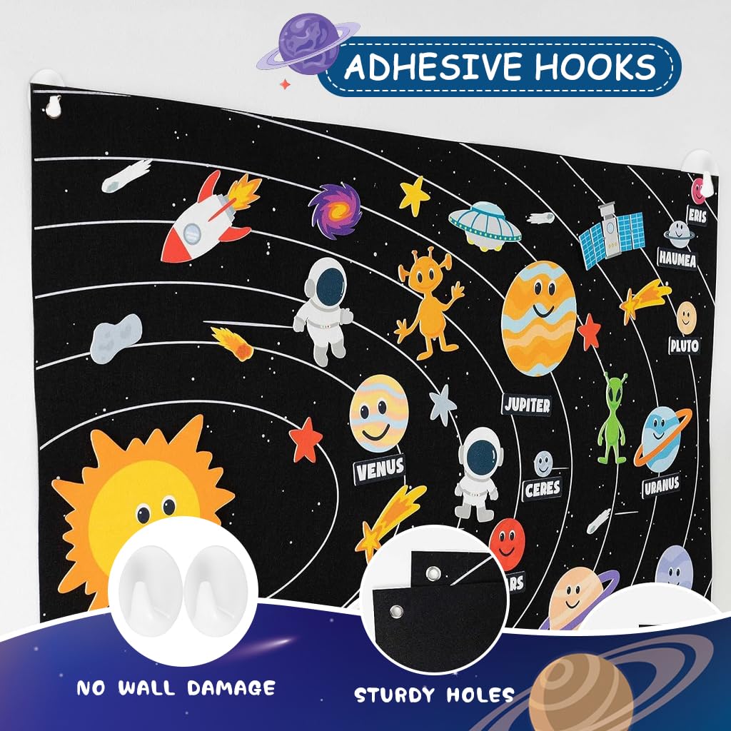 SNOWIE SOFT Solar System Busy Board for Toddlers 1-3 with 115×83cm Felt Backdrop | Montessori Sensory Learning Toy