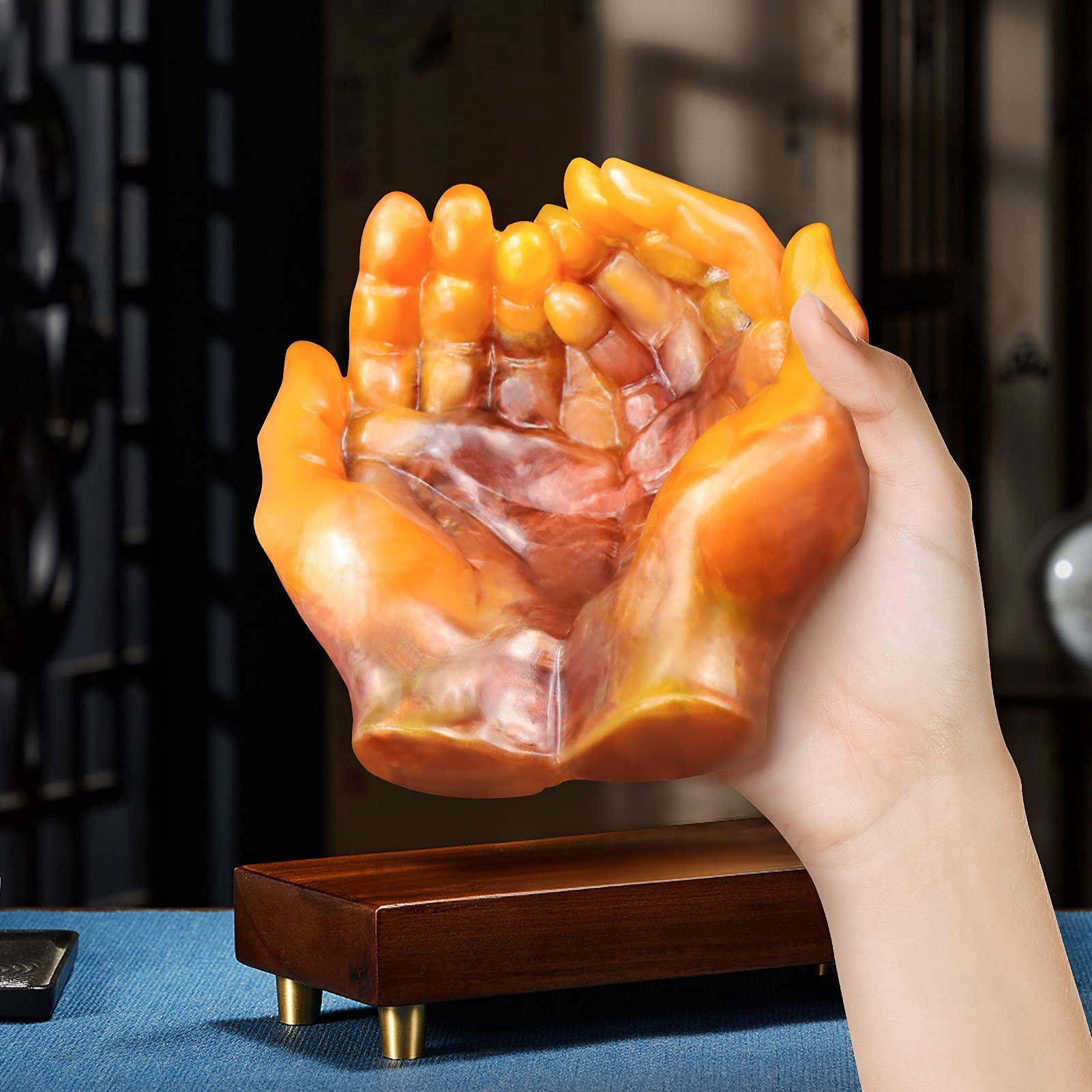 HASTHIP Resin Art Moulds for Moon Lamp Stand featuring Hands Shaped Design 6.06×5.62 in Silicone | Ideal for DIY Jewelry Tray and Home Decoration