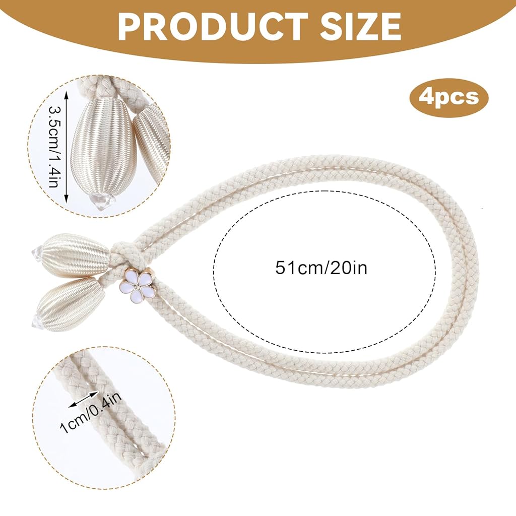 HASTHIP® 4 Pieces Hand Woven Rope Curtain Tiebacks Cotton Curtain Cord Buckles Handmade Ties Buckle Decorative