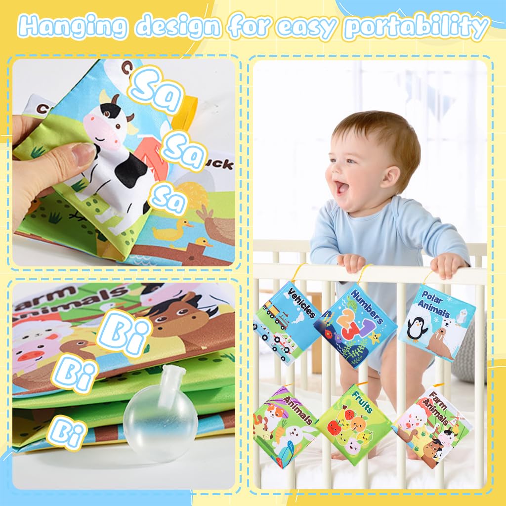 SNOWIE SOFT Cloth Books for Babies with Rustling Sound and 6 Themes | Washable Sensory Toy