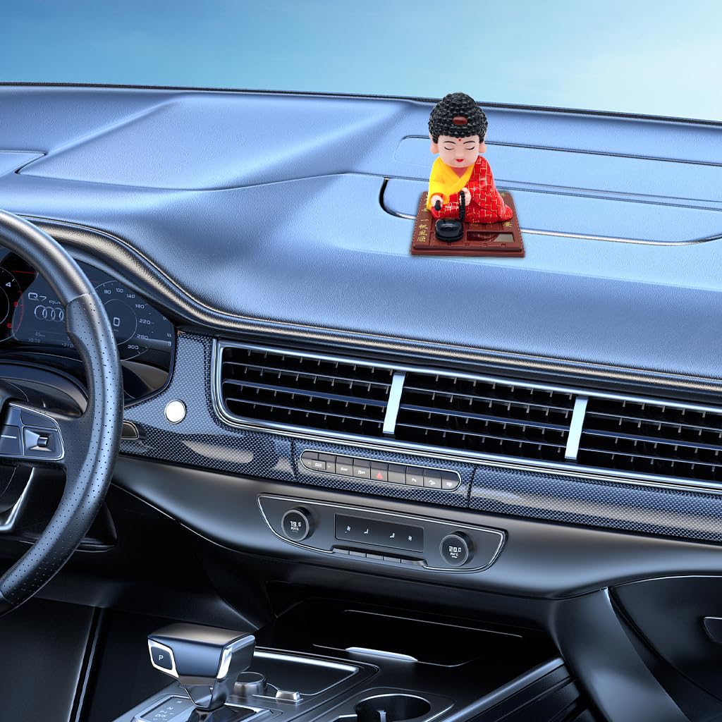 STHIRA Buddha Statue for Car Dashboard with Solar-Powered Moving Head | Peaceful Zen Decor