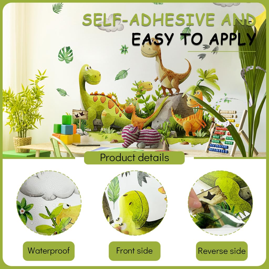 SNOWIE SOFT® 2 Sheet Cartoon Wall Stickers for Kids Room Nursery Room Bedroom Self-adhesive Cartoon Dinosaur Charming Stickers PVC Wateproof Wall Decorative Stickers, 30x60cm