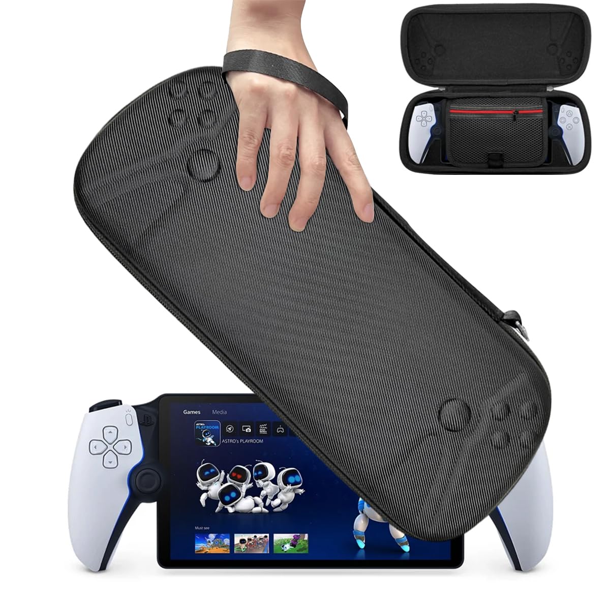 ZORBES® Carrying Case for Sony PlayStation Portal Handheld Gaming Console, Hard Case with Mesh Zipper Pouch Playstation Portal Organizer Bag with Handle Playstation Portal Game Console Accessories Bag