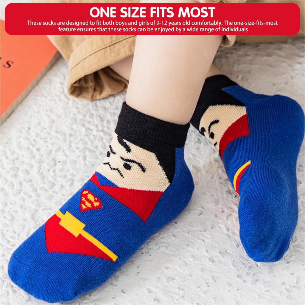 SNOWIE SOFT® 5 Pairs Socks for Kids, Superhero Cotton Boys Socks Cotton Long Socks for Boys Girls, Home Socks Ankle Socks Football Socks All Season Socks, Sports Socks Woolen Socks for Kids 9-12 Years