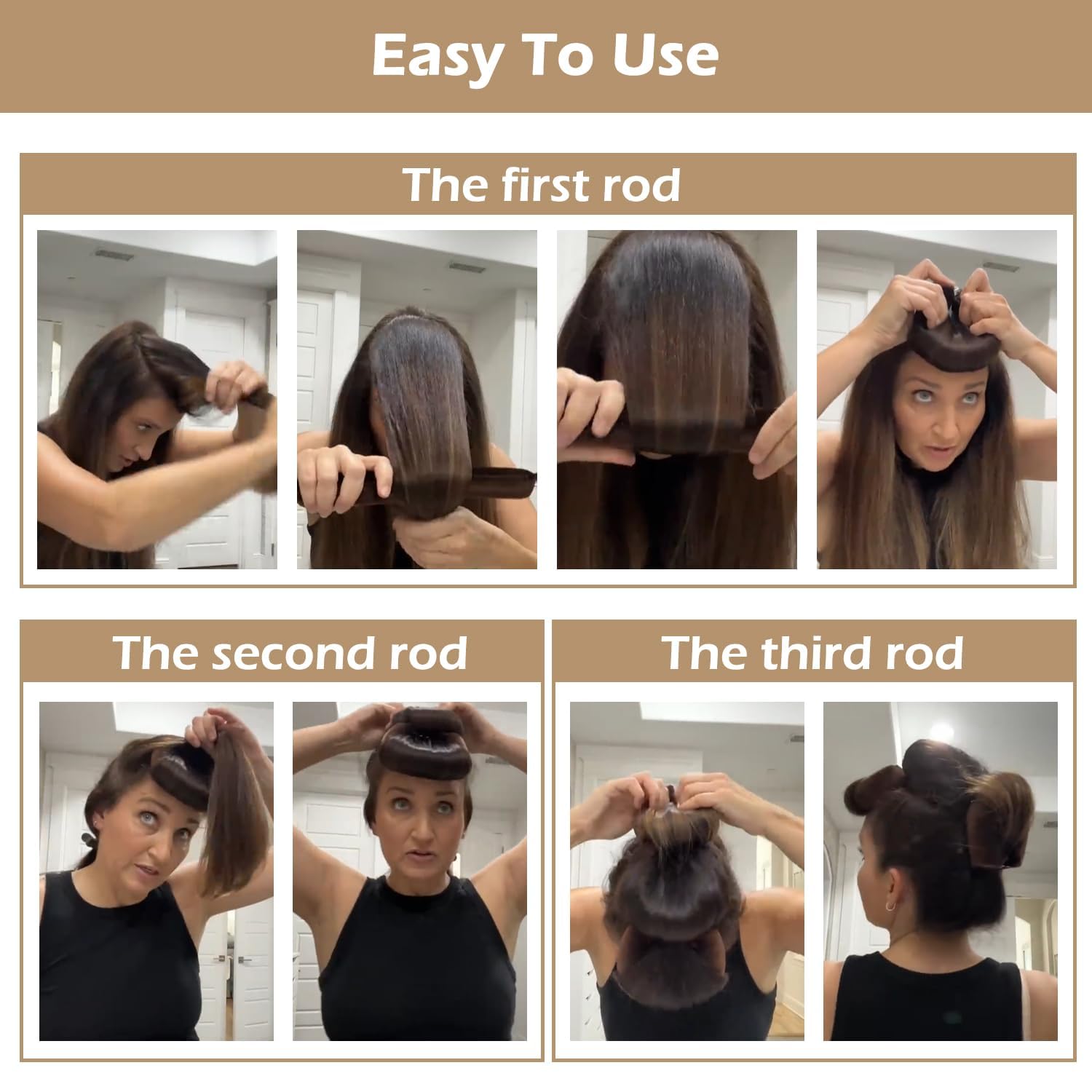 HANNEA Heatless Hair Curler for Overnight Soft Curls with Dual Hook Rods 9PCS 3.5cm | Satin Velvet Black