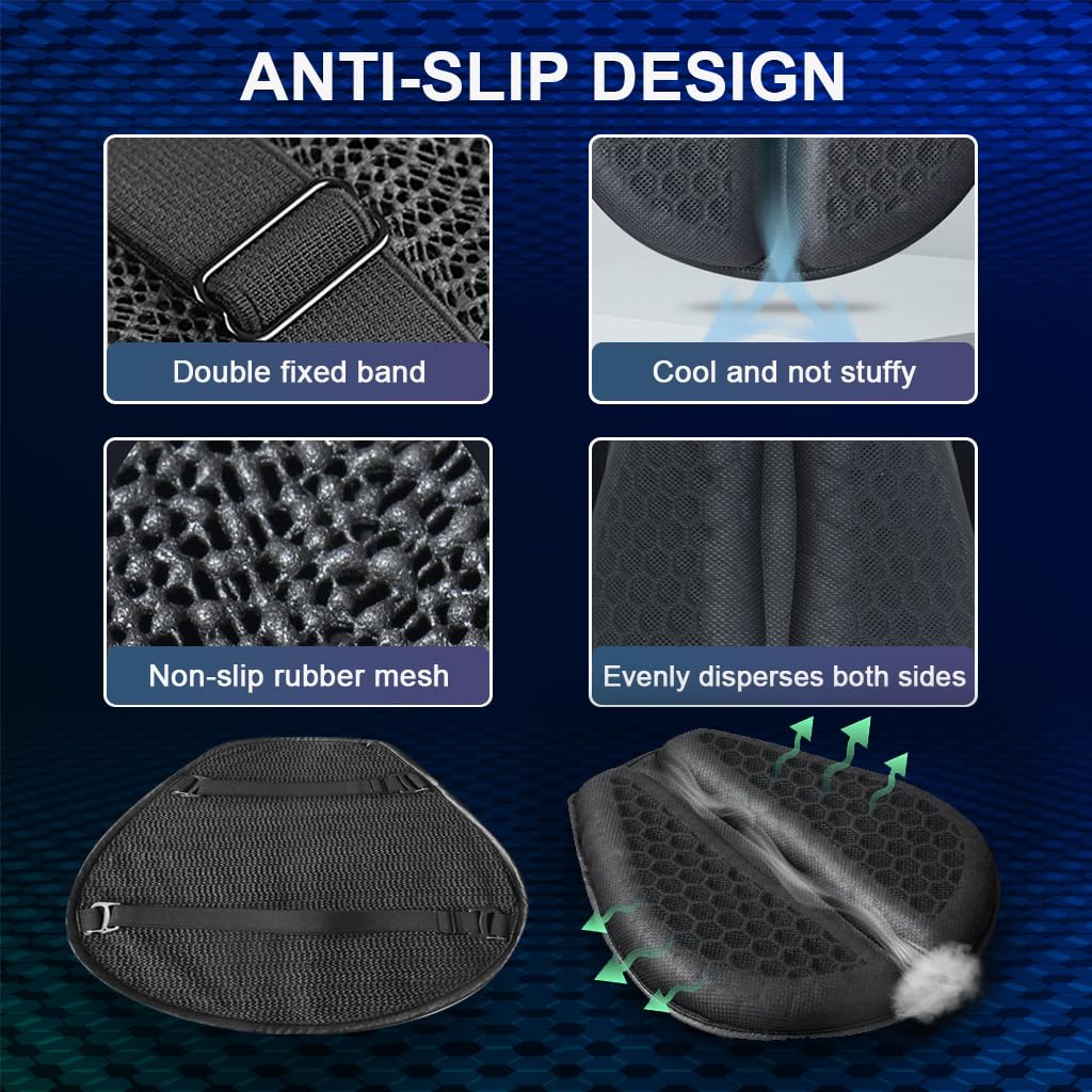 STHIRA Motorcycle Seat Cushion for Long Rides with 3D Honeycomb Gel Pad | 3 PCS Breathable TPE Design