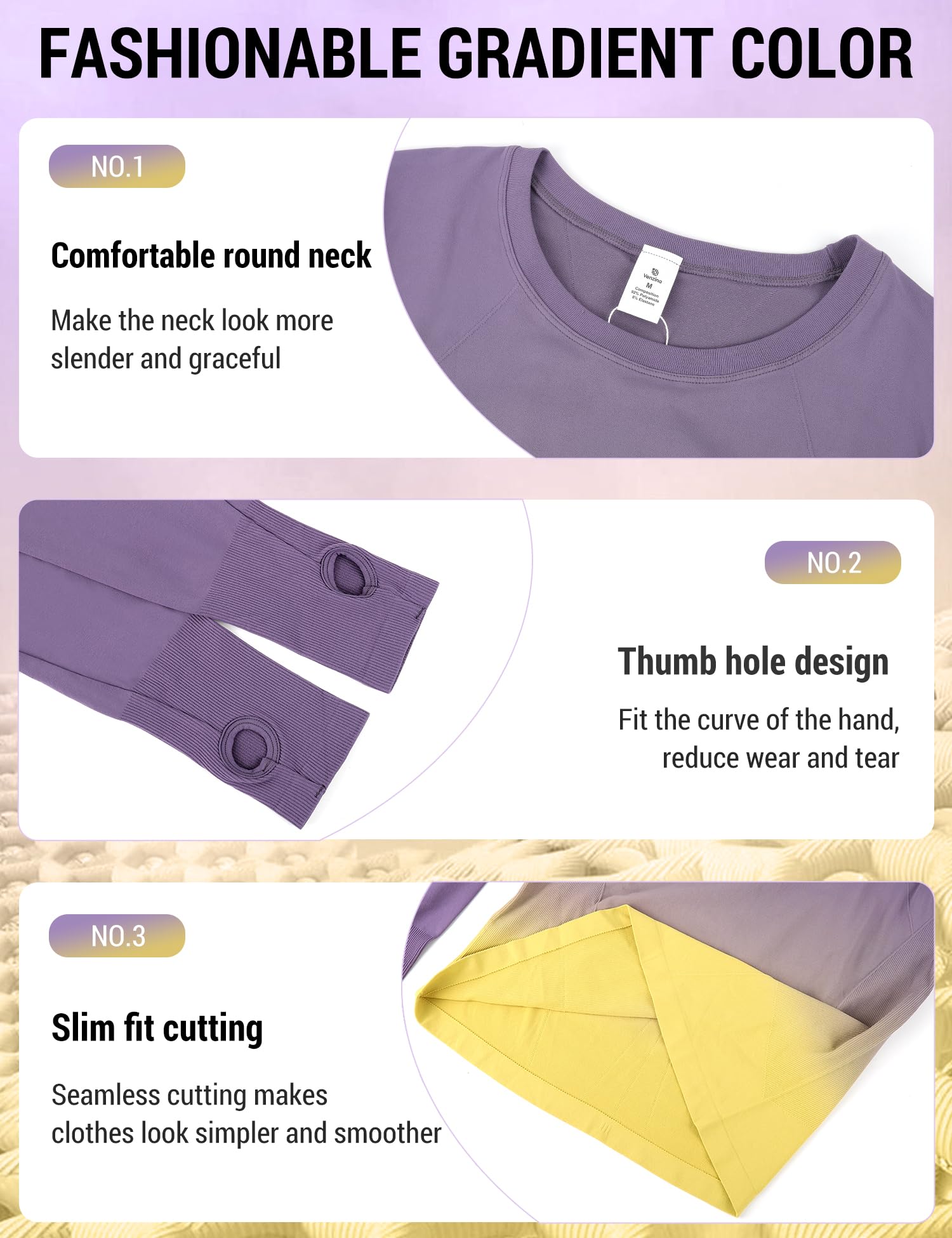 Venzina Women's Gradient Workout T-Shirt with Thumbholes and Quick Dry Fabric | Slim Fit Yoga Top