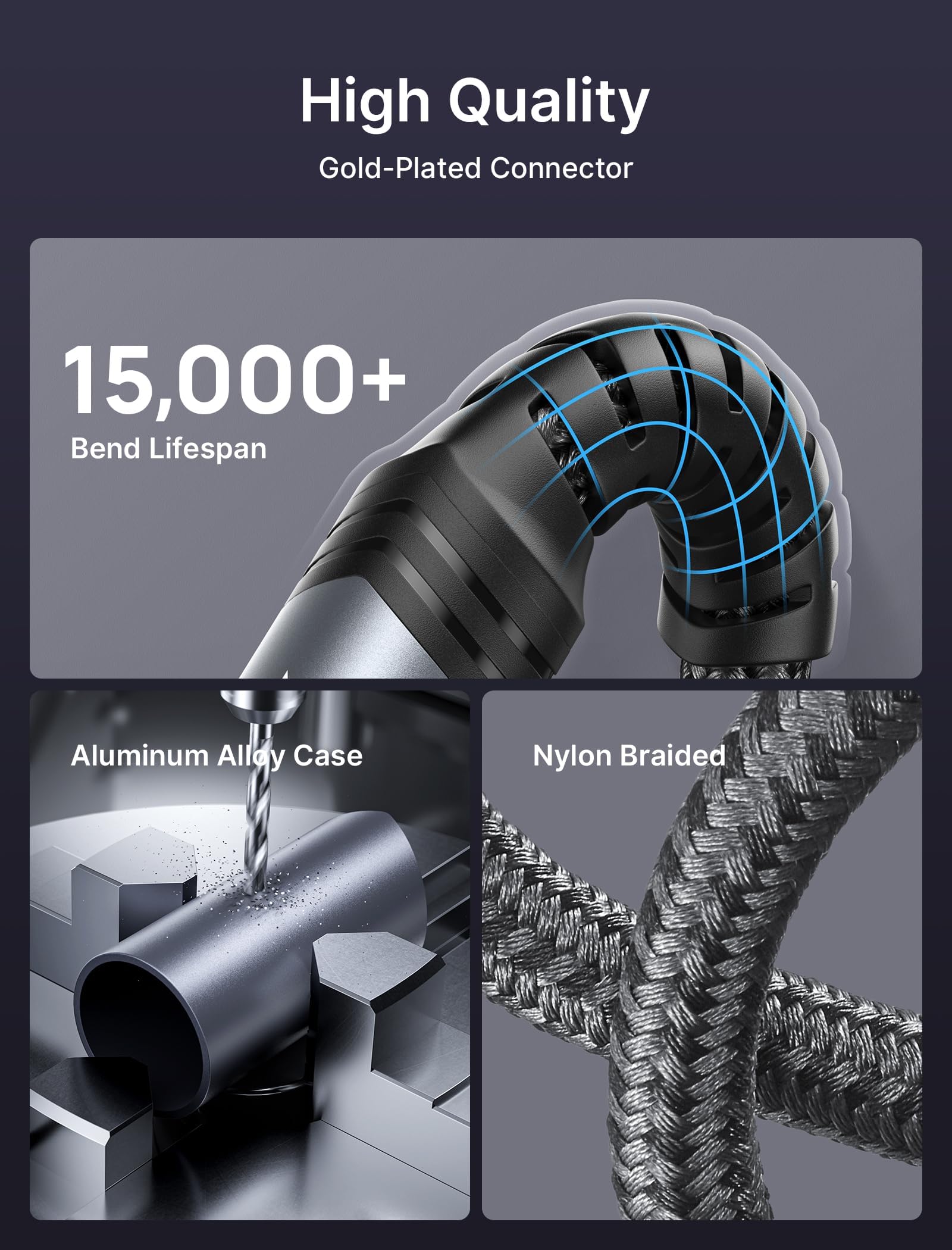 JSAUX guitar cable for electric bass and amps featuring right angle 9.8 ft nylon braid | 3 pcs